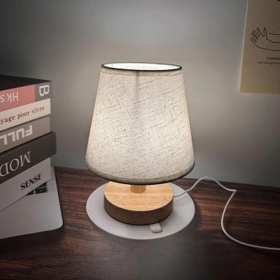 Đèn Ngủ Vải Chân Gỗ USB Ba Chế Độ Sáng | LEDTOT DN 86TR