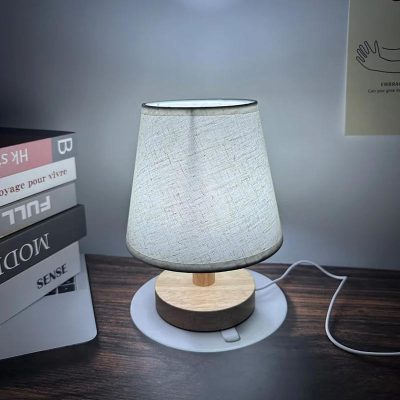 Đèn Ngủ Vải Chân Gỗ USB Ba Chế Độ Sáng | LEDTOT DN 86TR