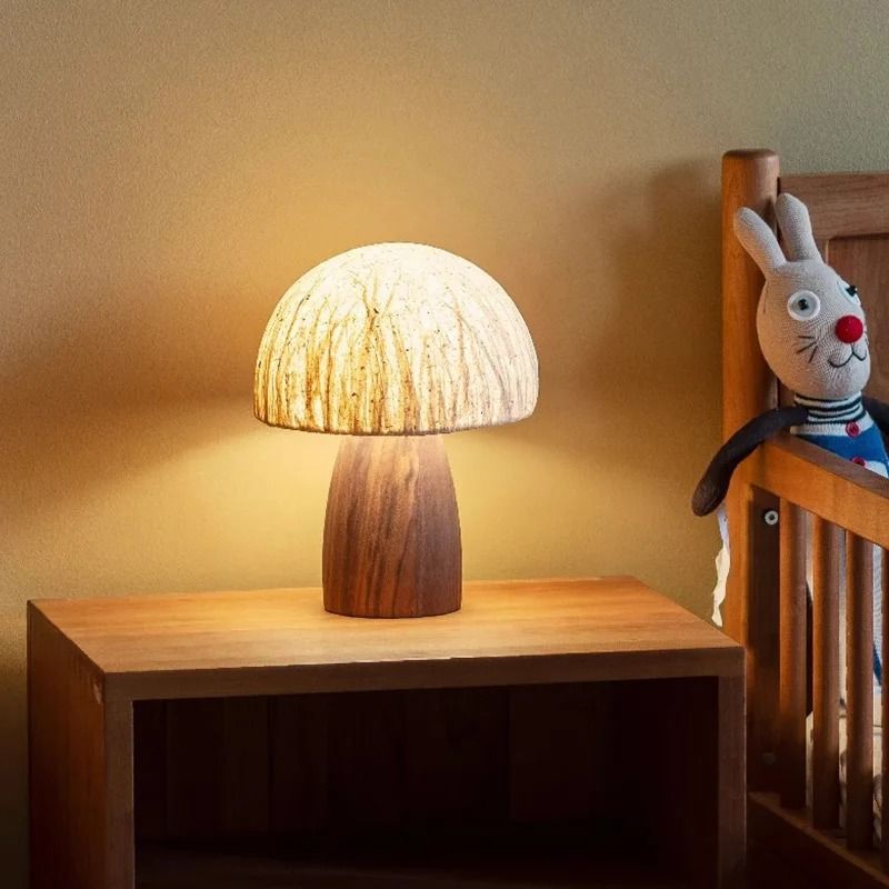 Đèn Ngủ Gỗ Óc Chó Kiểu Nấm Wabi-Sabi | LEDTOT DN 38WG