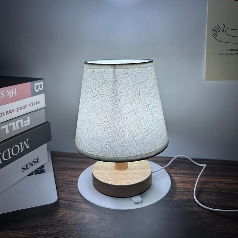 Đèn Ngủ Vải Chân Gỗ USB Ba Chế Độ Sáng | LEDTOT DN 86TR - Ảnh 2